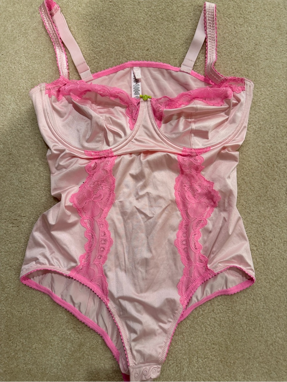 SKIMS Pink Satin Lace Underwire Bodysuit 36C NWOT
